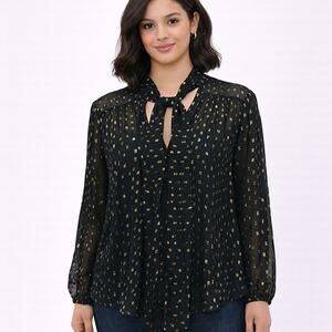 By Anthropologie Metallic Tie-Neck Blouse - Size Medium